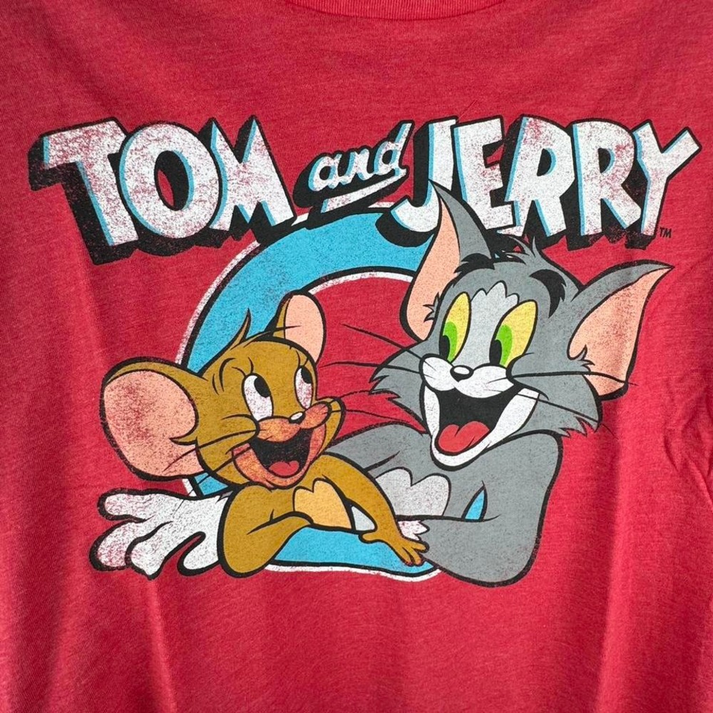 Tom and Jerry Red Vintage Wash Graphic T Shirt Oversized Cartoon Tee - Picture 7 of 7
